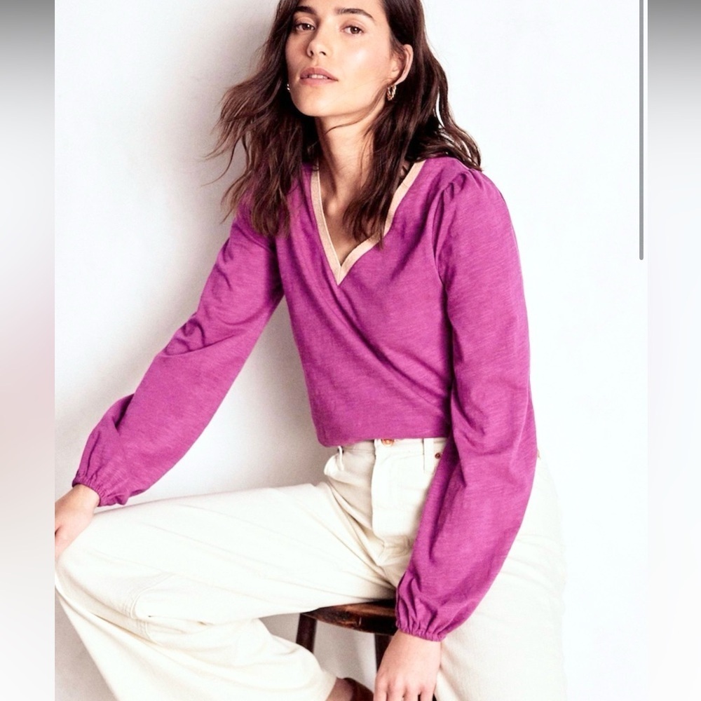 Boden V-Neck Long Sleeve Top Size US 6 purple metallic trim excellent condition - Picture 3 of 8